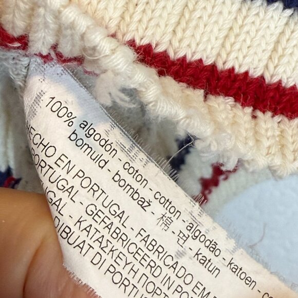 Zara Sweater Blue Red Geometric Print Striped Cuffs Cotton XL - Picture 8 of 10